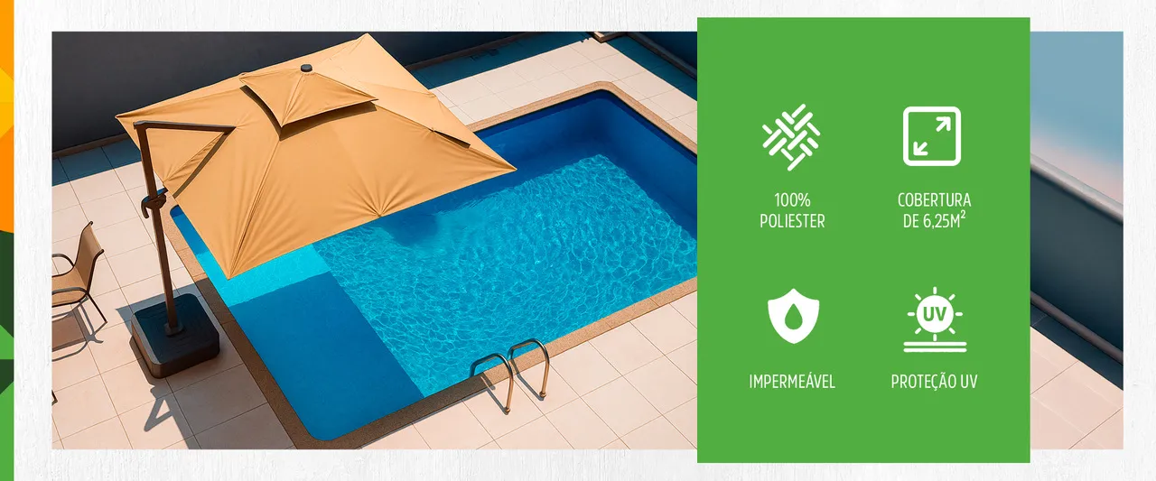 Ombrelone Refugia Guarda Sol Java Alumínio 2,5 x 2,5 C/ Base 130L em uso - 1