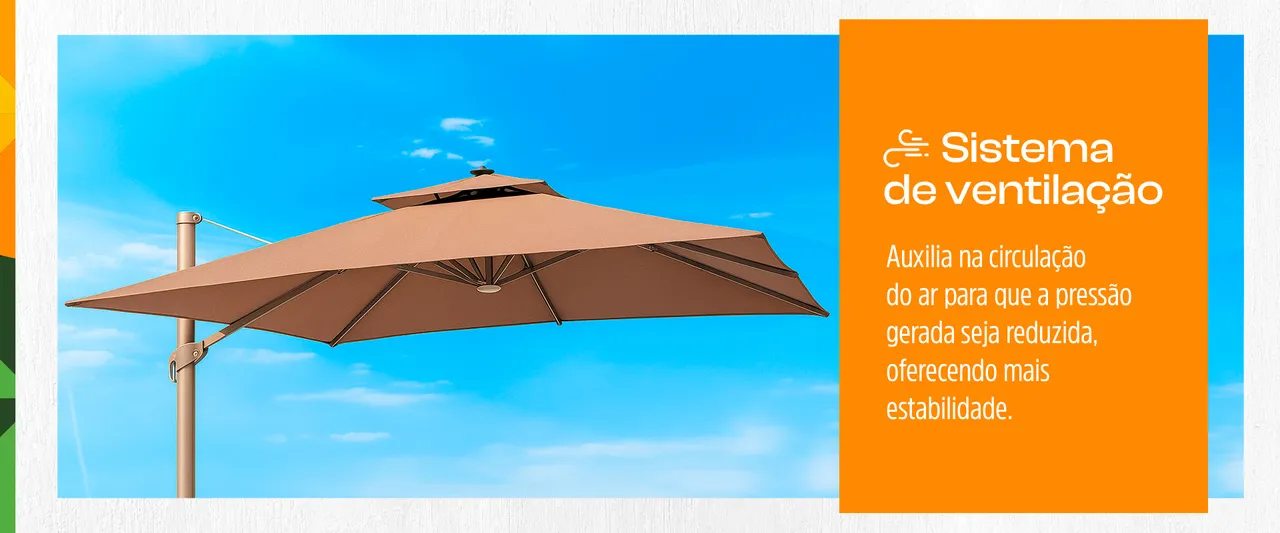 Ombrelone Refugia Guarda Sol Java Alumínio 2,5 x 2,5 C/ Base 130L em uso - 2