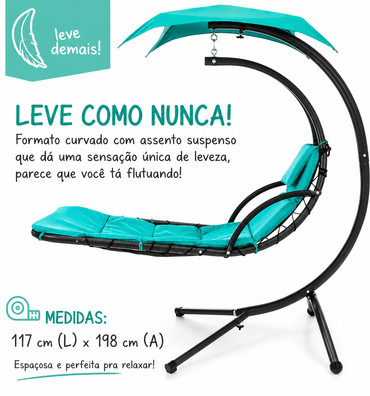Espreguiçadeira Suspensa Refúgia FloatZen™ com Toldo UV Removível e Almofadas Premium - Foto 2