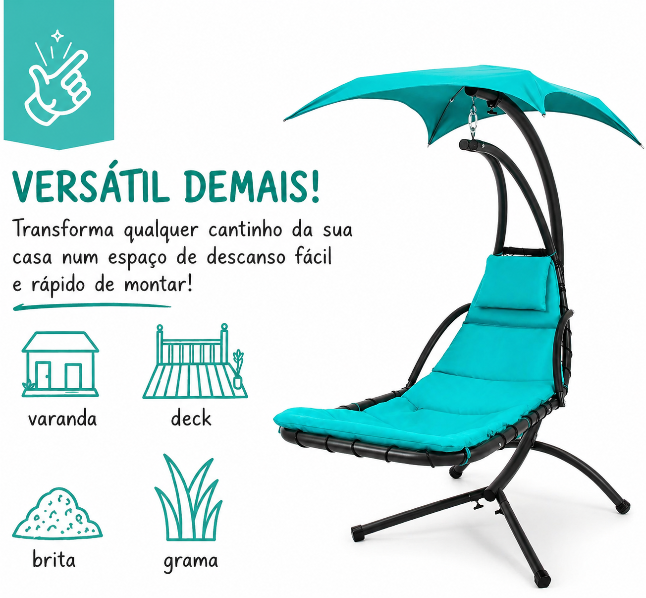 Espreguiçadeira Suspensa Refúgia FloatZen™ com Toldo UV Removível e Almofadas Premium - Foto 5