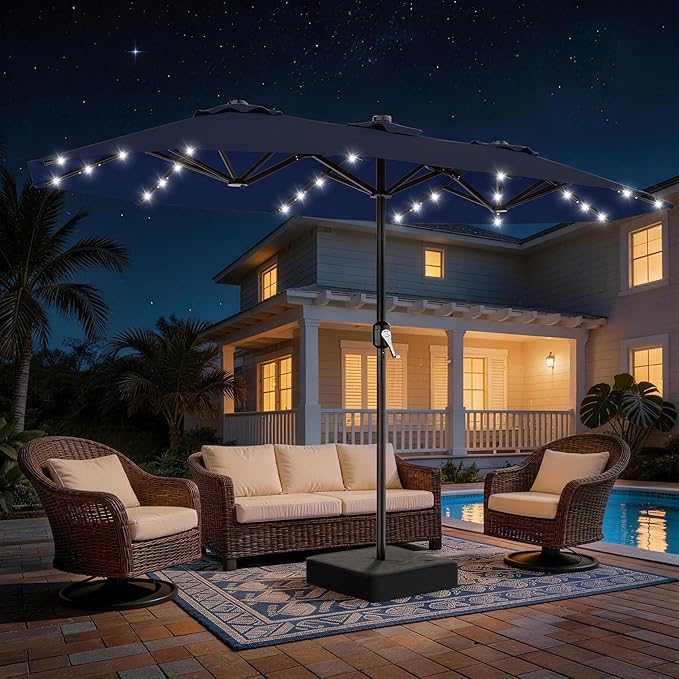Ombrelone Refugia Triplo 2,70 x 4,60m Articulado LED GOLD - Azul Marinho