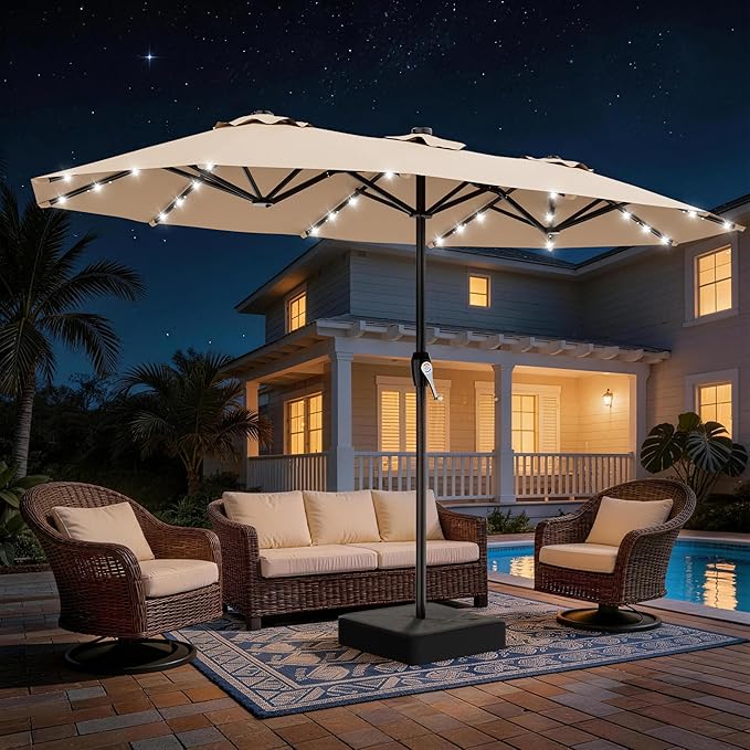 Ombrelone Refugia Triplo 2,70 x 4,60m Articulado LED GOLD - Bege