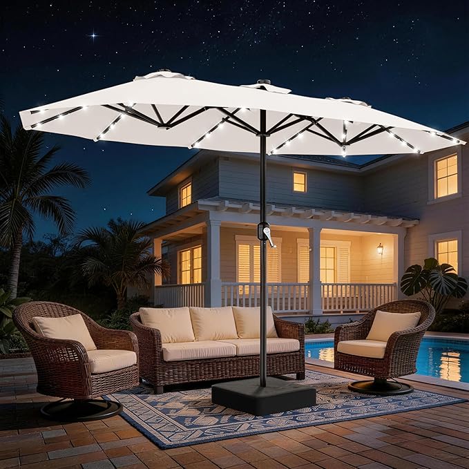 Ombrelone Refugia Triplo 2,70 x 4,60m Articulado LED GOLD - Branco