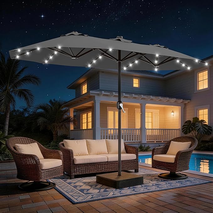 Ombrelone Refugia Triplo 2,70 x 4,60m Articulado LED GOLD - Cinza
