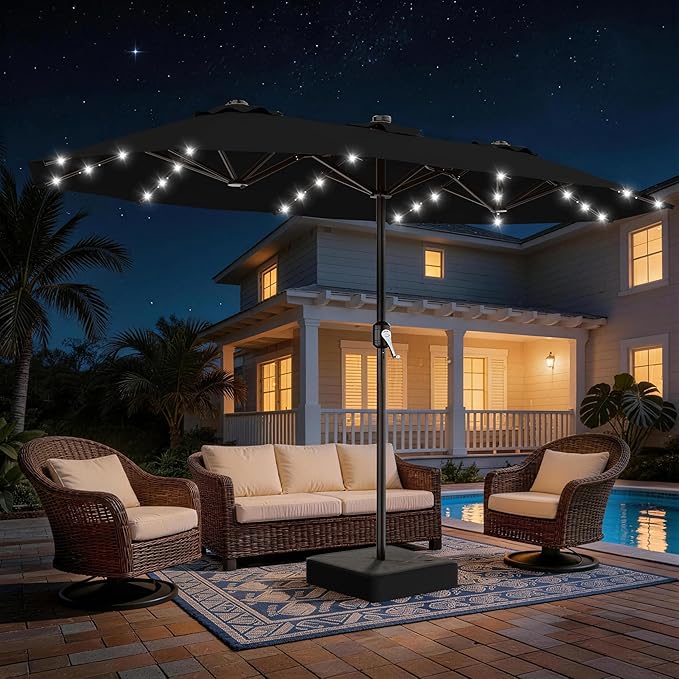 Ombrelone Refugia Triplo 2,70 x 4,60m Articulado LED GOLD - Preto