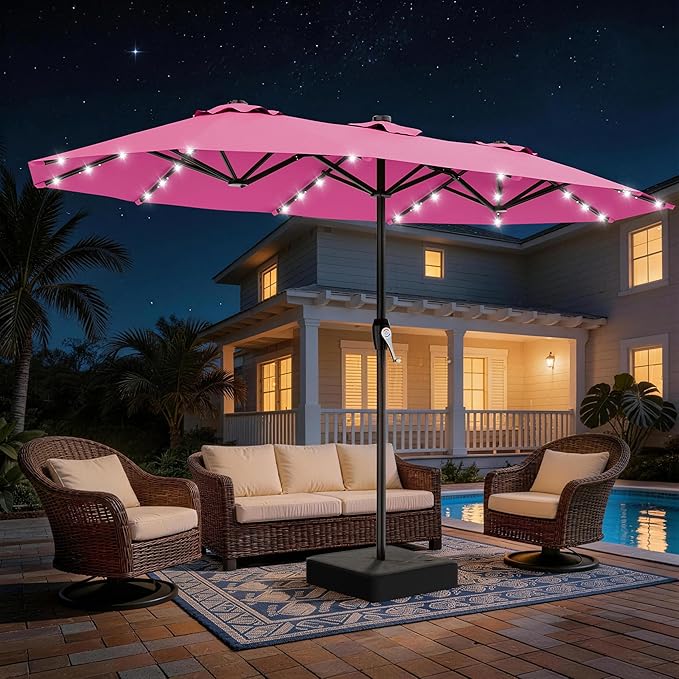 Ombrelone Refugia Triplo 2,70 x 4,60m Articulado LED GOLD - Rosa