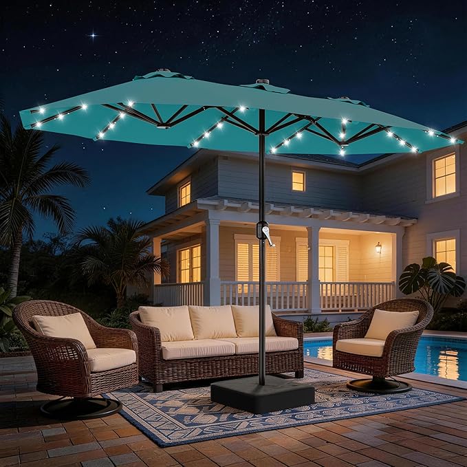 Ombrelone Refugia Triplo 2,70 x 4,60m Articulado LED GOLD - Verde água