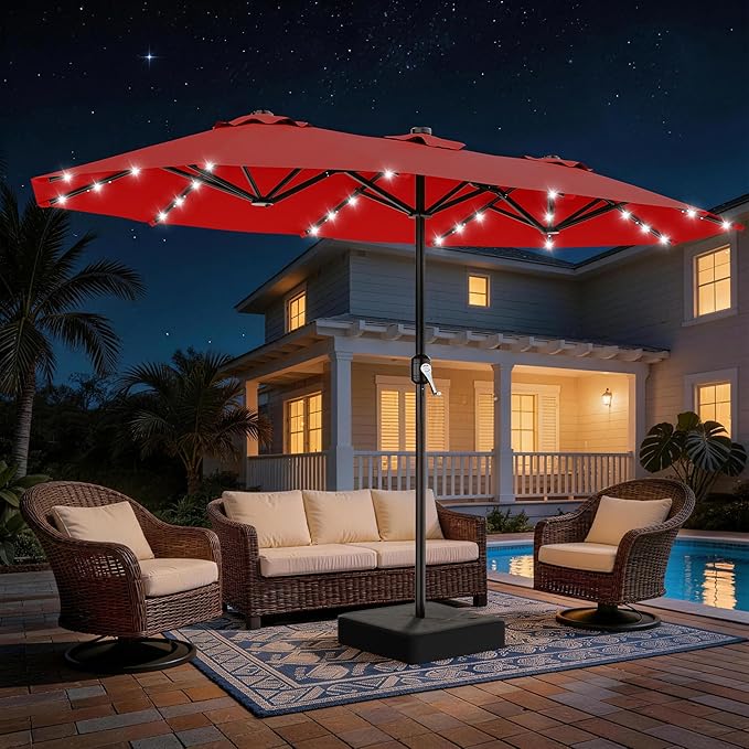 Ombrelone Refugia Triplo 2,70 x 4,60m Articulado LED GOLD - Vermelho
